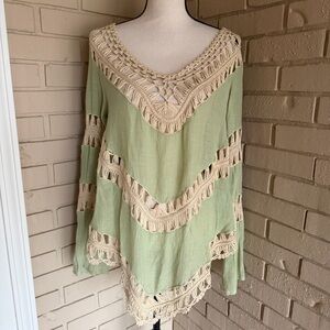 Women Boho Top Large Crochet Tunic Peasant Cottagecore Beach Coastal Hippie